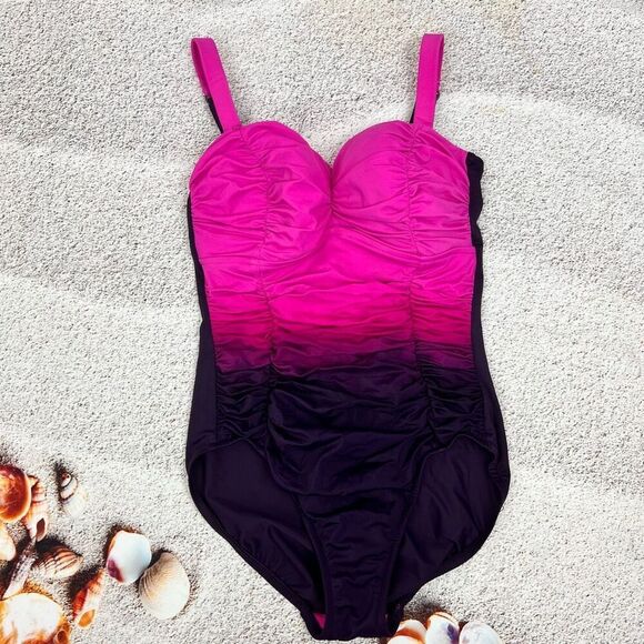 Aqua Green Women's Pink Ombre Sweetheart One Piece Swimsuit Size 6 - Picture 3 of 10